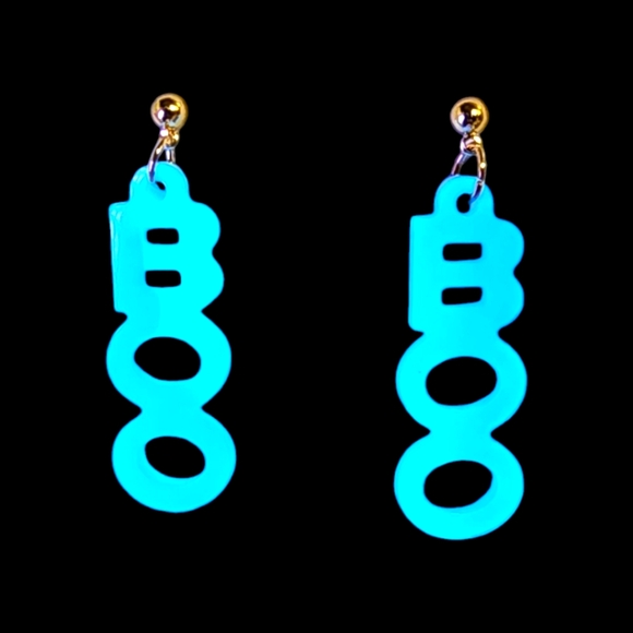 "BOO" Handmade Resin Blue Glow in the Dark Earrings - Picture 3 of 3
